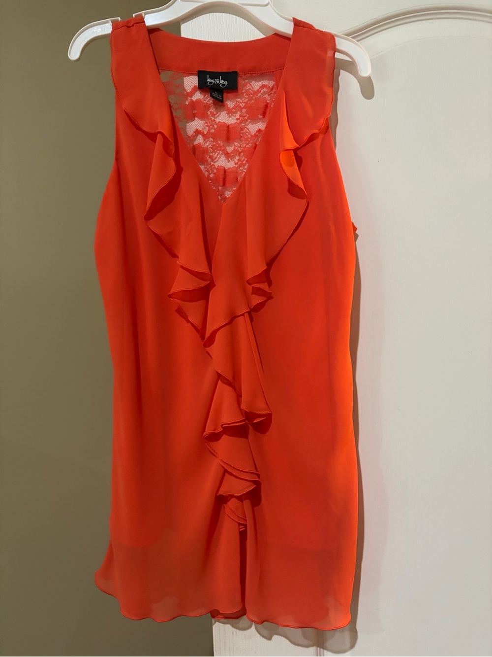 Orange Ruffle V-Neck Sleeveless Blouse - size L